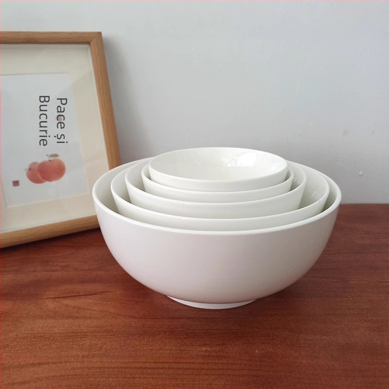 Boluri ceramice albe pentru orez, ramen și supă – vesela din porțelan pentru uz casnic