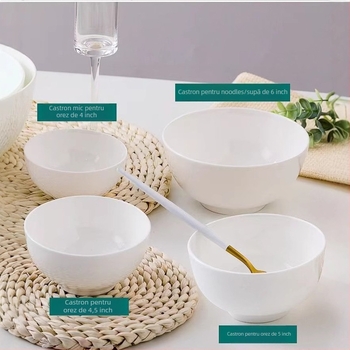 Set de boluri din porțelan osoase, peste 45% pulbere osoasă, compatibil cu microunde, stil modern minimalist, suprafață glazurată