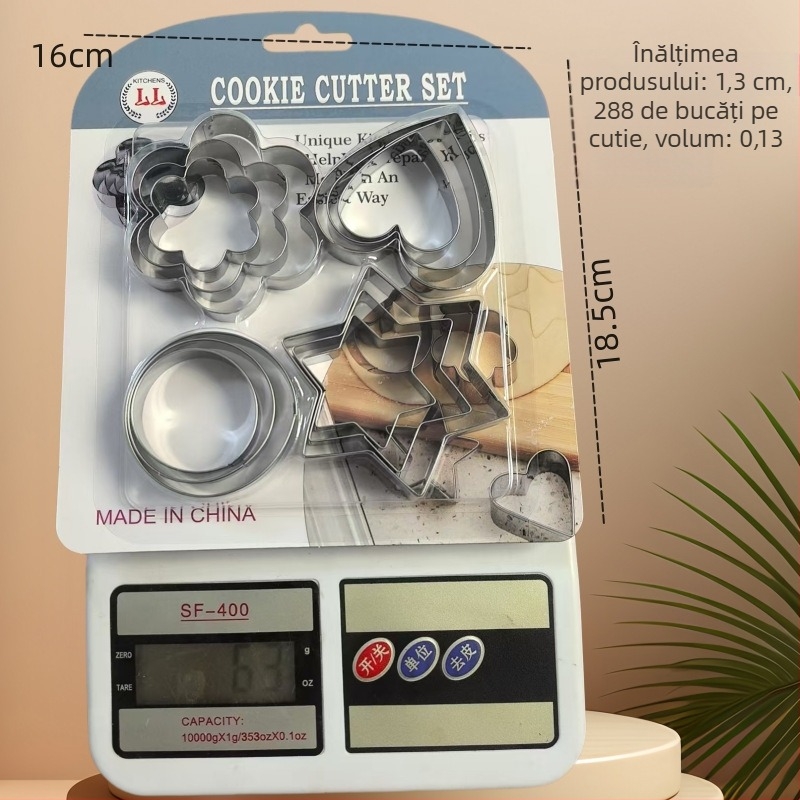 Set din oțel inoxidabil, 12 piese, forme pentru fursecuri și fondant, forme neregulate pentru copt