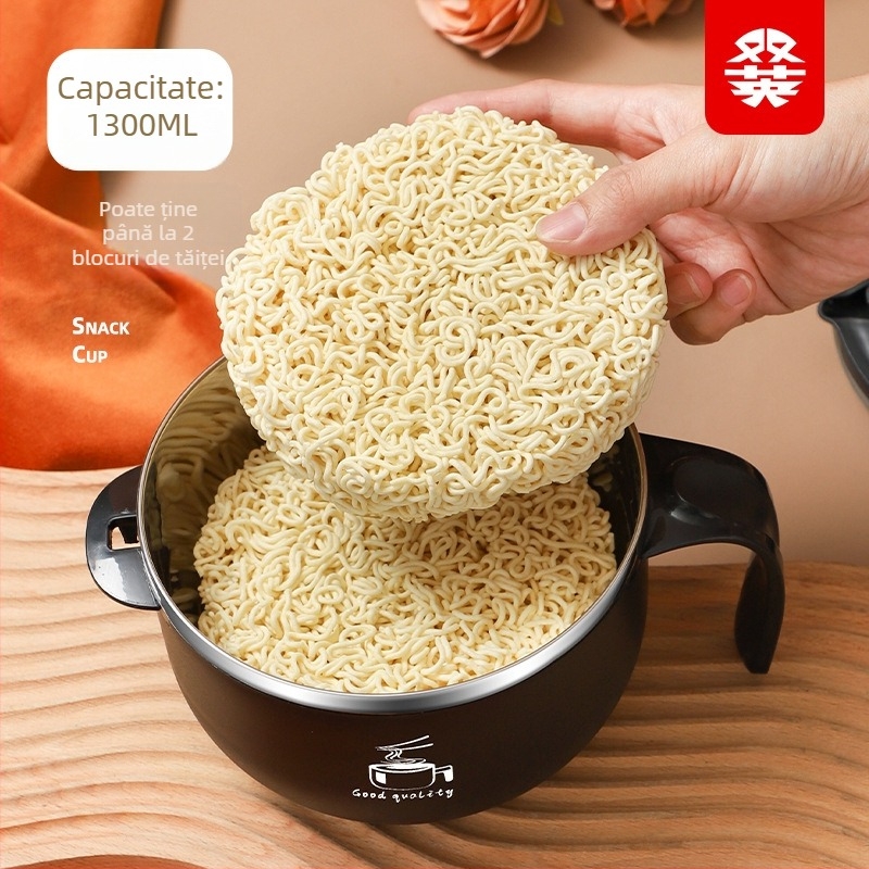 Bol pentru noodles din oțel inoxidabil 304, cu capac și scurgere, capacitate mare