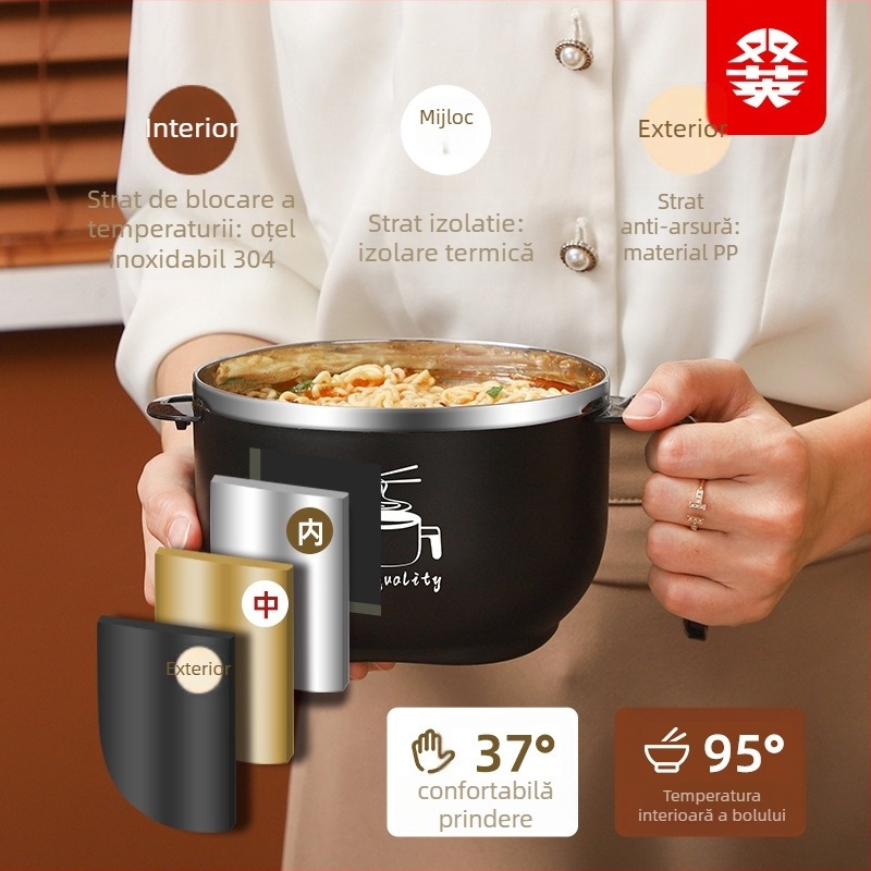 Bol pentru noodles din oțel inoxidabil 304, cu capac și scurgere, capacitate mare