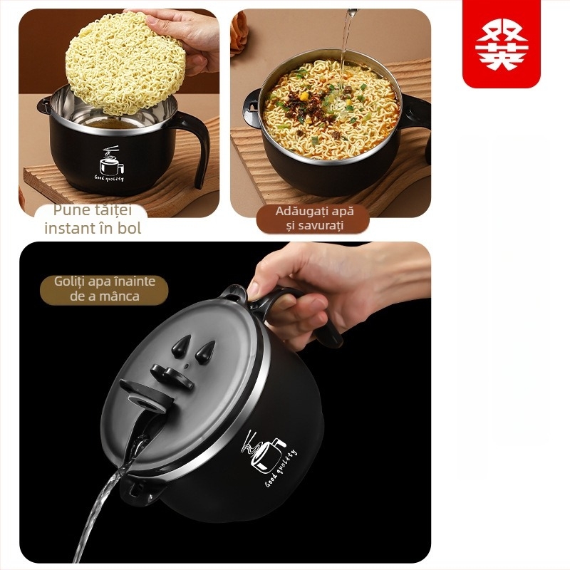 Bol pentru noodles din oțel inoxidabil 304, cu capac și scurgere, capacitate mare