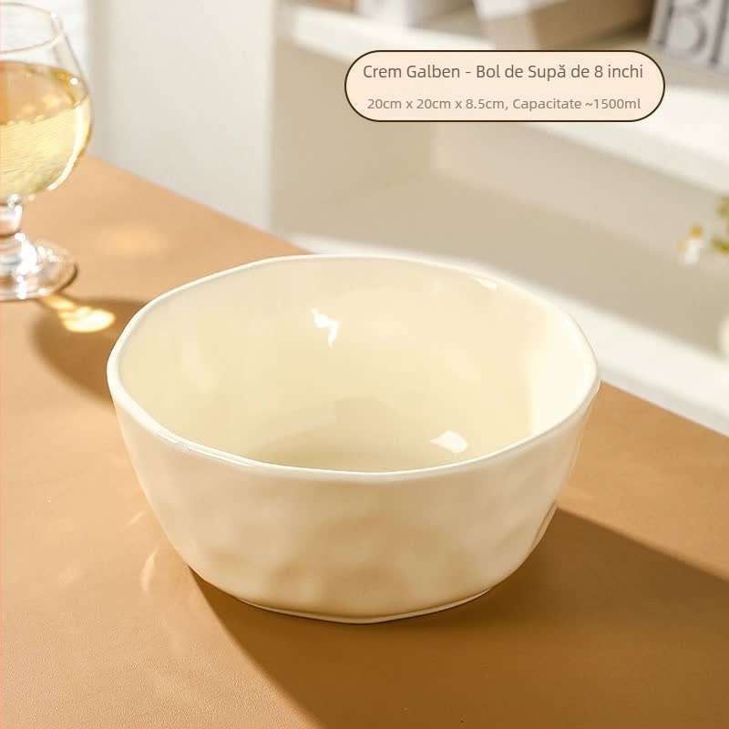 Boluri ceramice crem pentru supă, orez și tăiței, ceramică groasă, diametru 20 cm