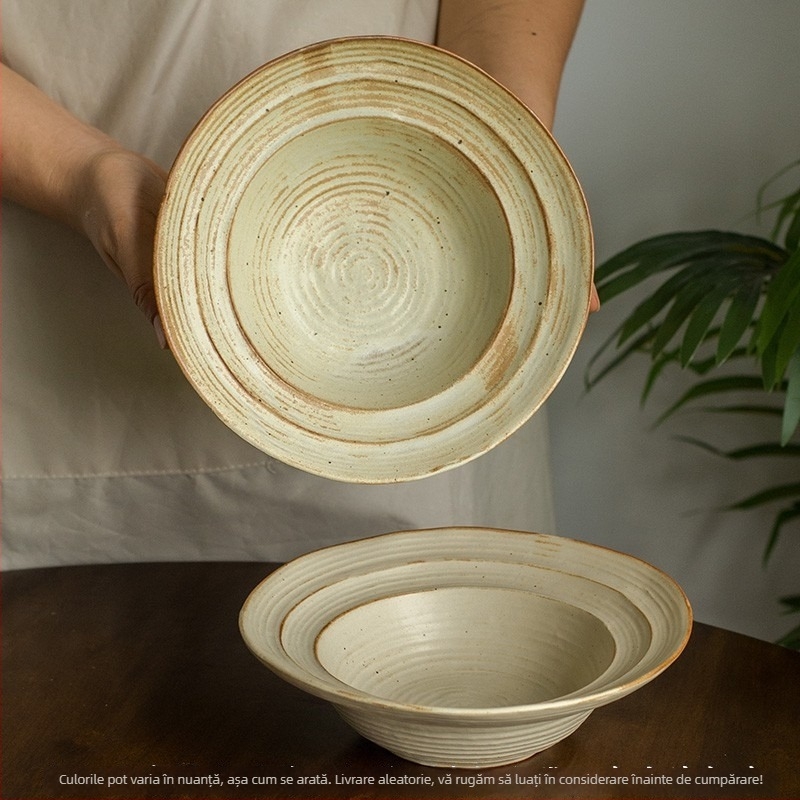 Bol ceramic cu formă neregulată, stil retro, glazură lucioasă, compatibil cu microunde