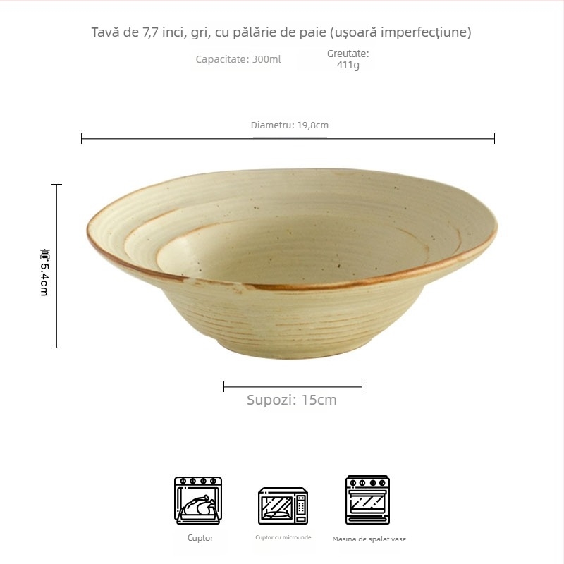 Bol ceramic cu formă neregulată, stil retro, glazură lucioasă, compatibil cu microunde