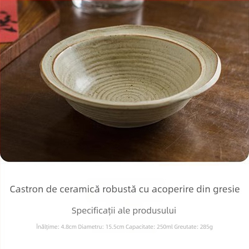 Bol ceramic cu formă neregulată, stil retro, glazură lucioasă, compatibil cu microunde