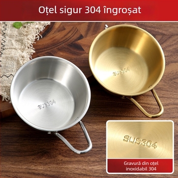 Bol Makgeolli cu mâner, oală din oțel inoxidabil pentru camping, finisaj auriu, diametre 10–13,9 cm