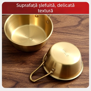 Bol Makgeolli cu mâner, oală din oțel inoxidabil pentru camping, finisaj auriu, diametre 10–13,9 cm