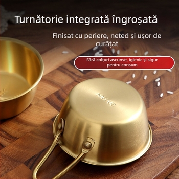 Bol Makgeolli cu mâner, oală din oțel inoxidabil pentru camping, finisaj auriu, diametre 10–13,9 cm
