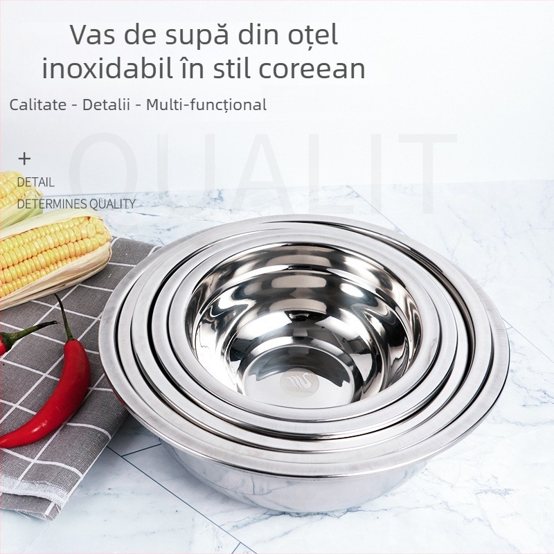 Castron de supă din oțel inoxidabil – stil modern, formă rotundă, suprafață lustruită oglindă, model multiplu