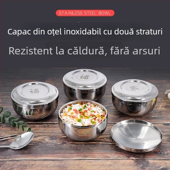 Vas de orez din oțel inoxidabil – rotund, culoare solidă, stil modern minimalist; potrivit pentru hoteluri și mese; cuptorul cu microunde nu este disponibil