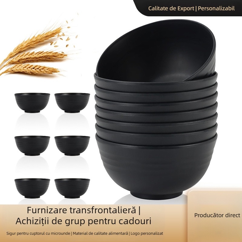 Bol plastic din paie de grâu, pentru orez și salată, în stil japonez, capacitate mare, imprimare logo disponibil