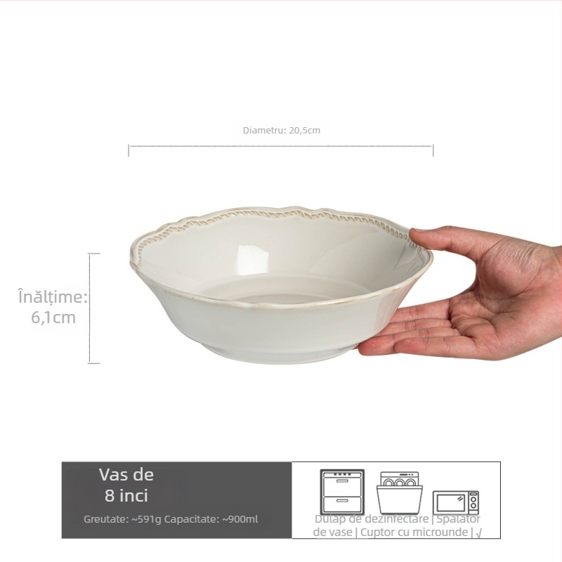 Vas ceramic în stil palat, reliefat, formă neregulată, suprafață glazurată, compatibil cu cuptorul cu microunde