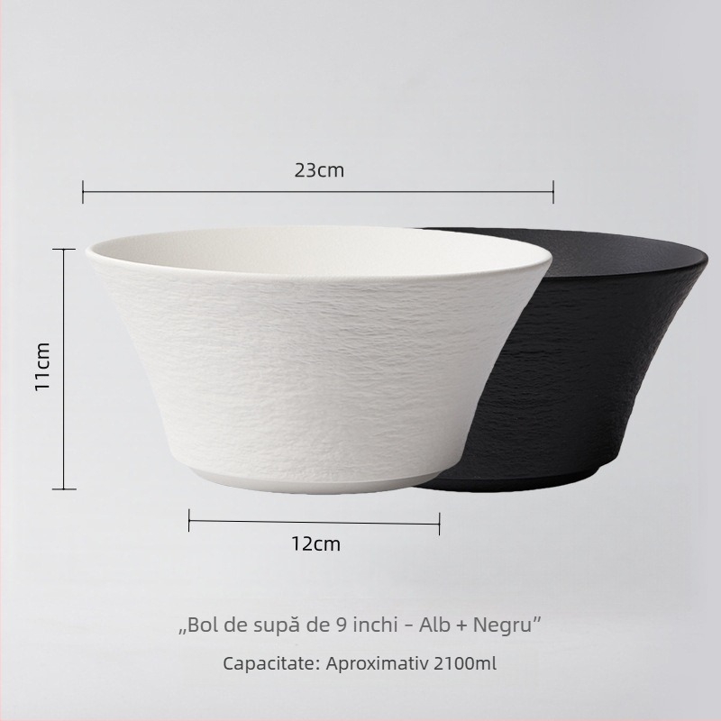 Bol de uz casnic, în stil Ins, mare, rotund, pentru orez, supă de pește, salate și tăiței instant
