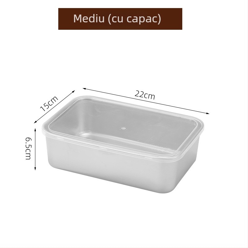 Container din oțel inoxidabil pentru păstrarea alimentelor, cu capac etanș, formă pătrată, 800–1000 ml, pentru frigider și congelator