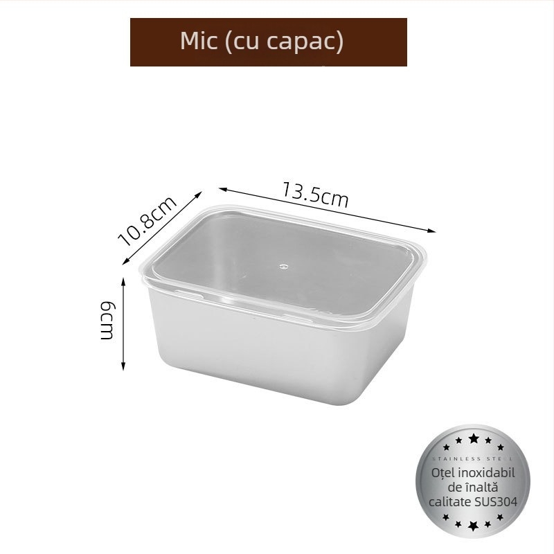Container din oțel inoxidabil pentru păstrarea alimentelor, cu capac etanș, formă pătrată, 800–1000 ml, pentru frigider și congelator