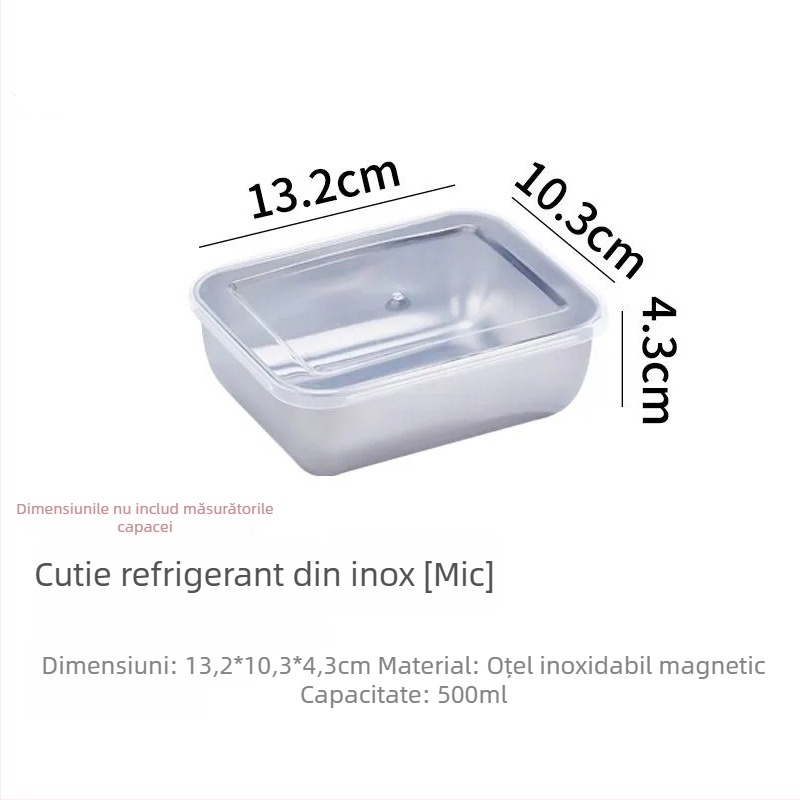 Container din oțel inoxidabil pentru păstrarea alimentelor, cu capac etanș, formă pătrată, 800–1000 ml, pentru frigider și congelator