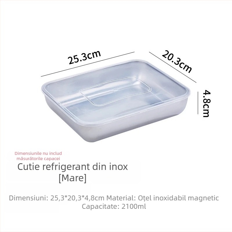 Container din oțel inoxidabil pentru păstrarea alimentelor, cu capac etanș, formă pătrată, 800–1000 ml, pentru frigider și congelator