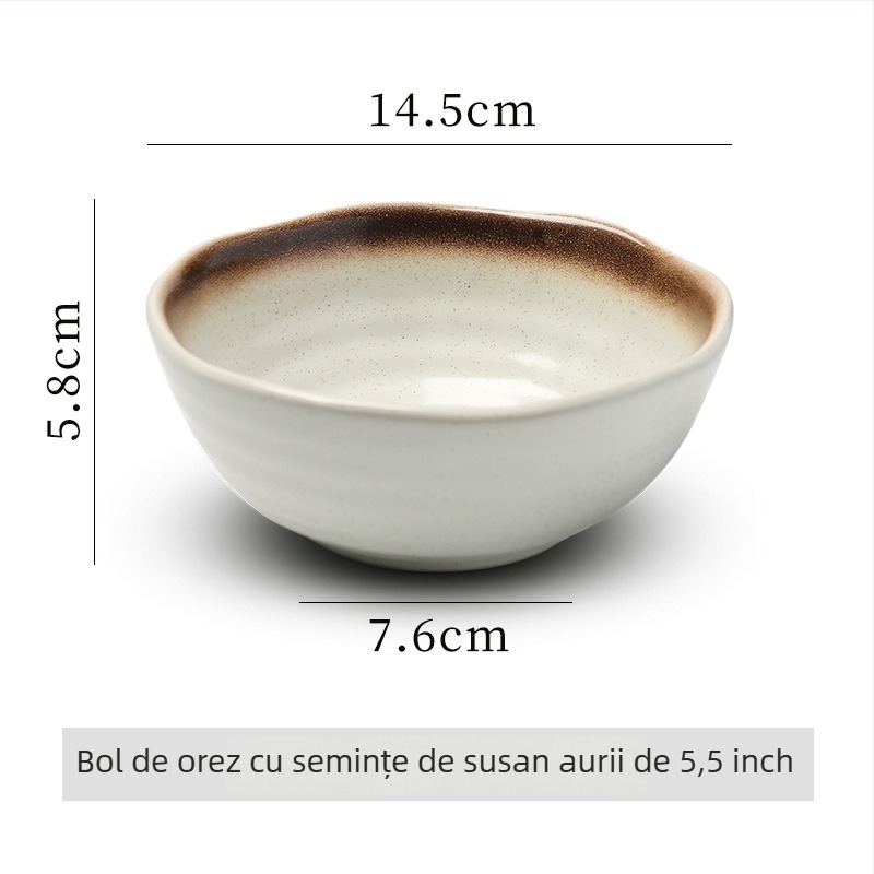 Vas ceramic pentru orez, stil japonez, finisaj subglazură, compatibil cu microunde, logo imprimat, personalizare disponibilă