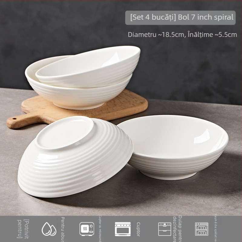 Bol ceramic pentru noodle cu model desen animat, stil Nordic, formă rotundă, compatibil cu microunde
