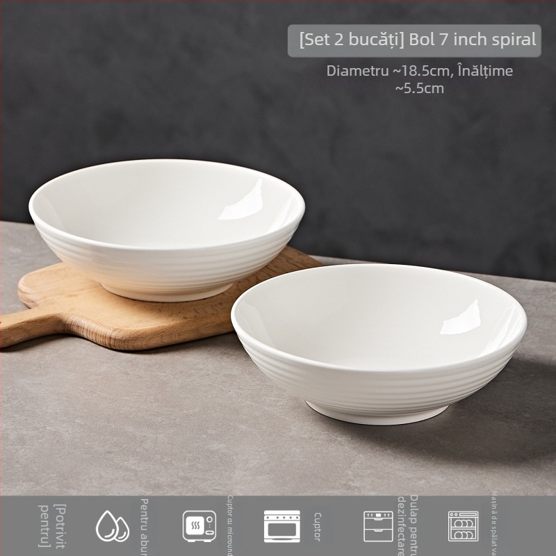 Bol ceramic pentru noodle cu model desen animat, stil Nordic, formă rotundă, compatibil cu microunde