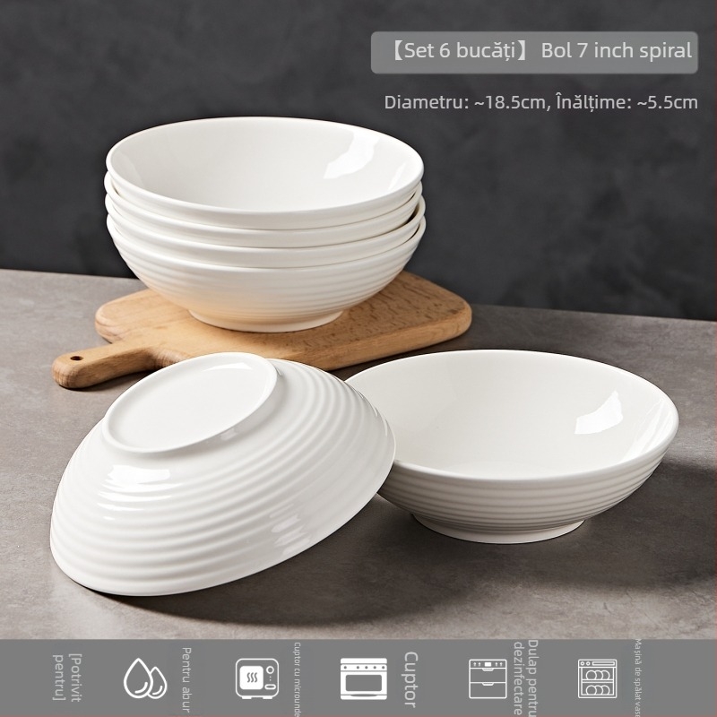 Bol ceramic pentru noodle cu model desen animat, stil Nordic, formă rotundă, compatibil cu microunde