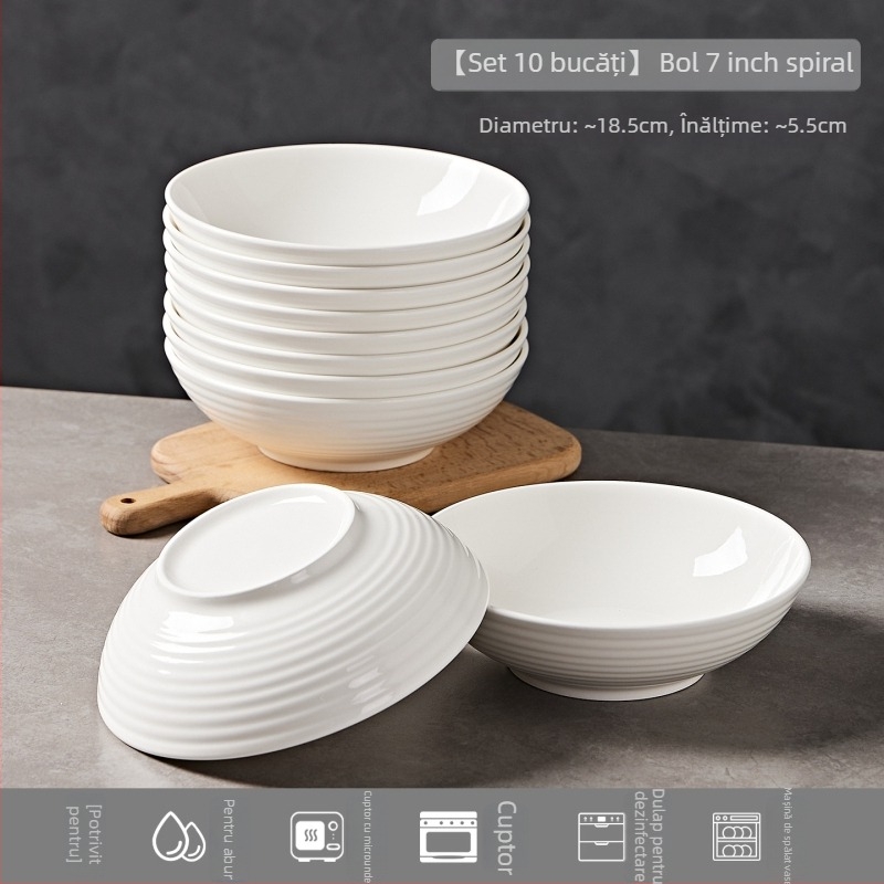 Bol ceramic pentru noodle cu model desen animat, stil Nordic, formă rotundă, compatibil cu microunde
