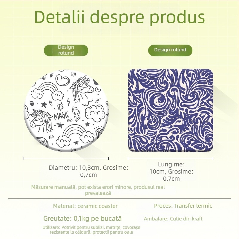 Suport ceramic pentru ceai, rotund sau pătrat, imprimeu, cod produs 888, brand Delos