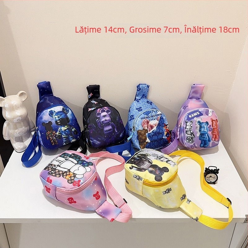 Geantă pentru copii crossbody cu imprimeu anime ursuleț, din nailon, căptușită cu poliester, respirantă și rezistentă, potrivită pentru grădiniță