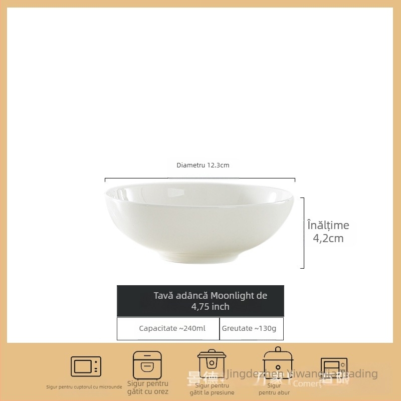 Vas din porțelan cu oase – stil Chinezesc, bol rotund pentru tăiței/salate, subglazură colorată, compatibil cu cuptorul cu microunde