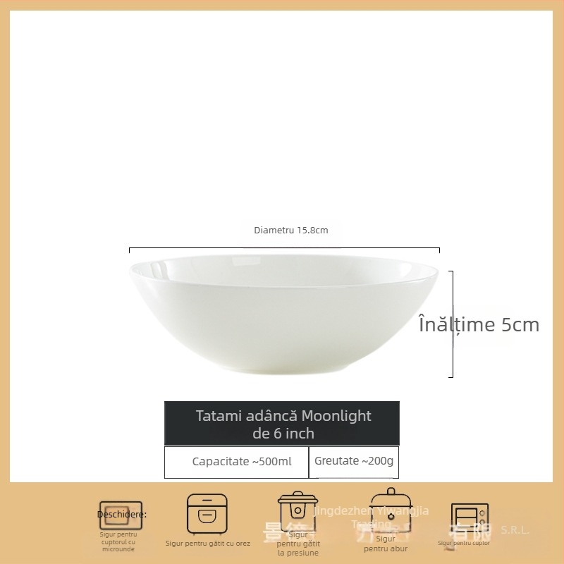 Vas din porțelan cu oase – stil Chinezesc, bol rotund pentru tăiței/salate, subglazură colorată, compatibil cu cuptorul cu microunde