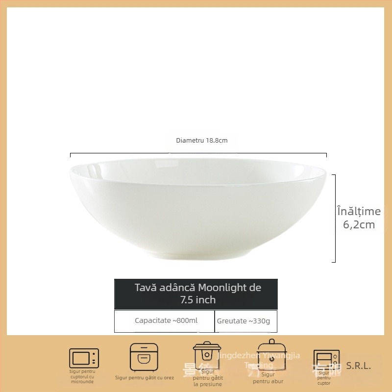 Vas din porțelan cu oase – stil Chinezesc, bol rotund pentru tăiței/salate, subglazură colorată, compatibil cu cuptorul cu microunde