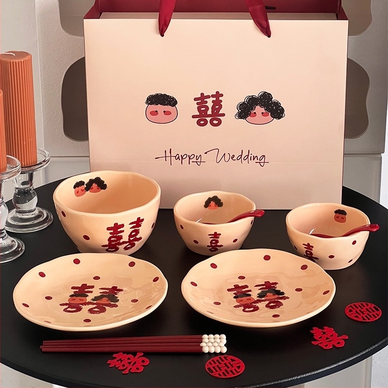Set ceramic de veselă – boluri și farfurii, 4 seturi, stil modern chinezesc, suprafață cu sub-glazură și decal la temperaturi înalte, potrivit pentru microunde