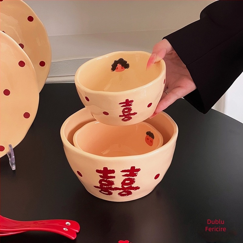 Set ceramic de veselă – boluri și farfurii, 4 seturi, stil modern chinezesc, suprafață cu sub-glazură și decal la temperaturi înalte, potrivit pentru microunde