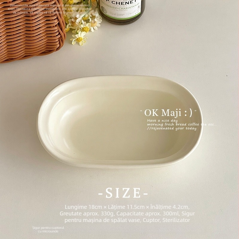Vas ceramic oval pentru friteuză cu aer și cuptor – bol pentru ouă fierte la abur și orez copt, stil simplu