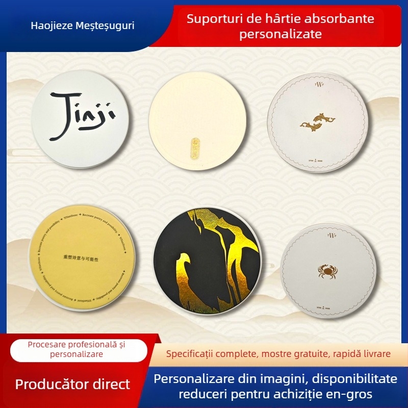 Suporturi pentru pahare din hârtie absorbentă, rotunde, culoare solidă, stil minimalist modern, material: hârtie, lansate în 2025.