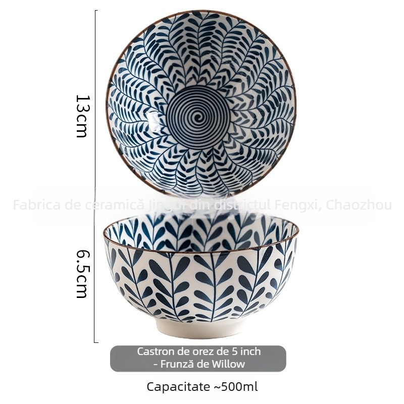 Vas japonez pentru orez - ceramic, retro, rotund, model variat, rezistent la microunde