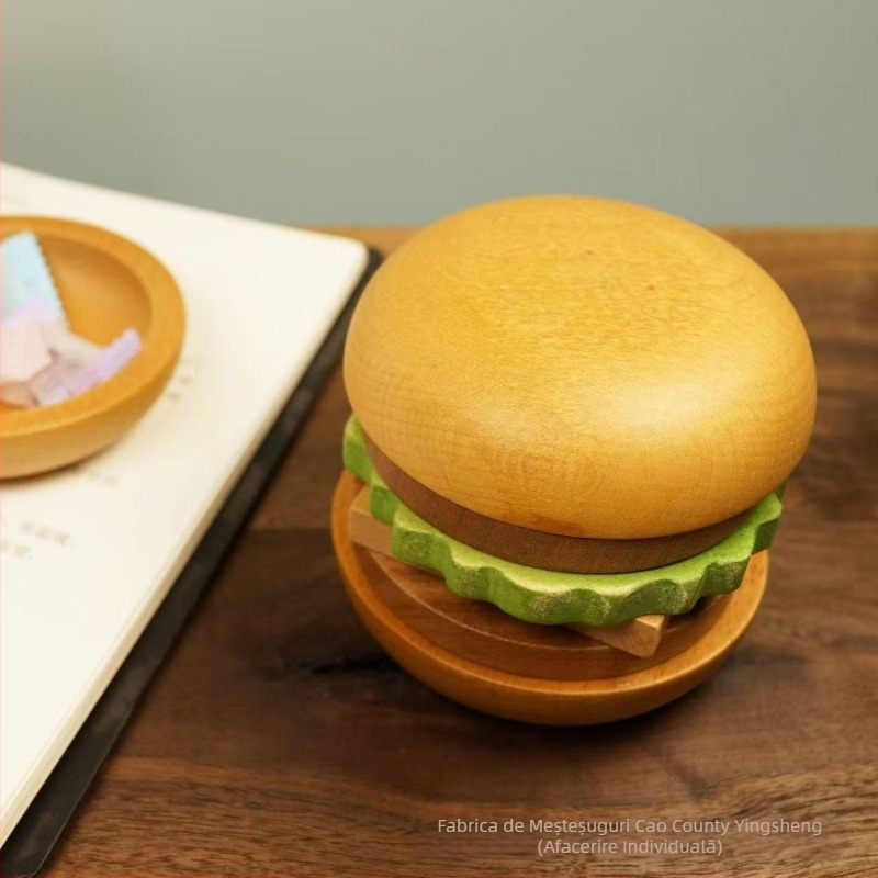 Suport de pahar din lemn în formă de hamburger – decorativ și funcțional, izolație termică; Material: lemn; Model: desen animat; Formă: neregulată; Origine: Shandong; Stil: modern minimalist