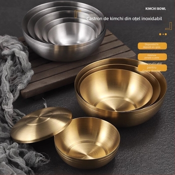 Vas din oțel inoxidabil 304, stil coreean, cu capac, cu un singur strat, finisaj periat, potrivit pentru sosuri și murături