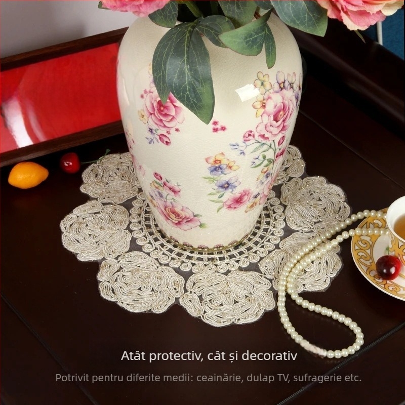 Set brodat de fețe de masă și suporturi pentru pahare, covoraș decorativ pentru vază, poliester, formă neregulată, stil chinezesc nou, premium