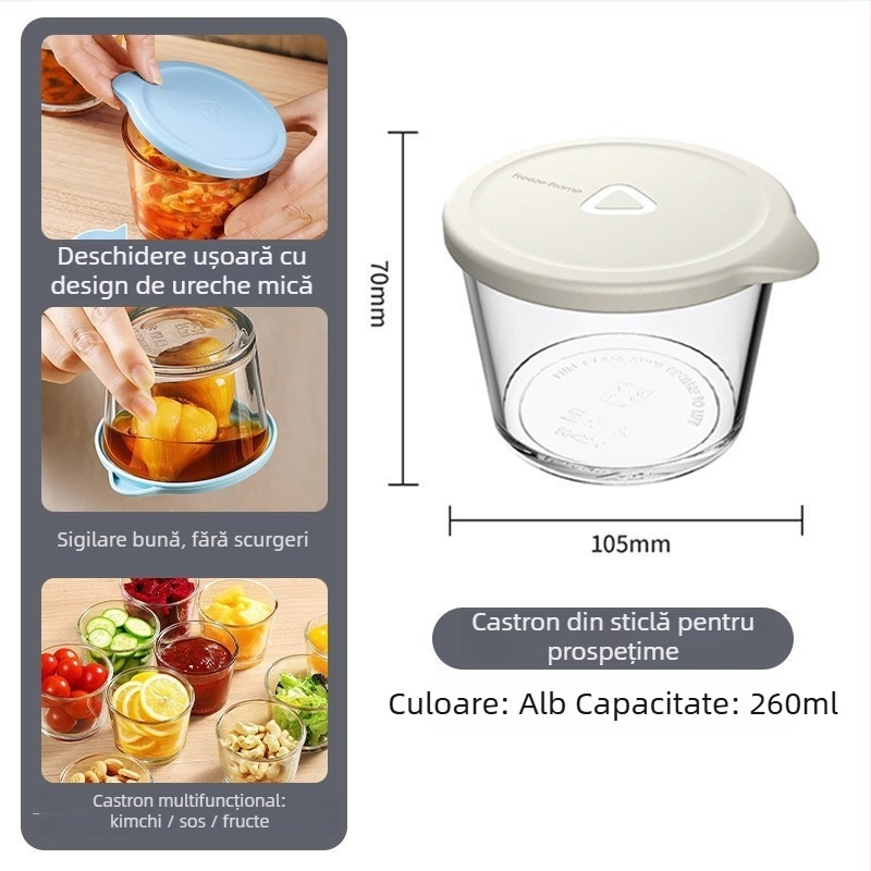 Recipient din sticlă cu capac etanș, anti-scurgere, pentru murături, depozitare în frigider, previne amestecarea aromelor, mic recipient pentru murături