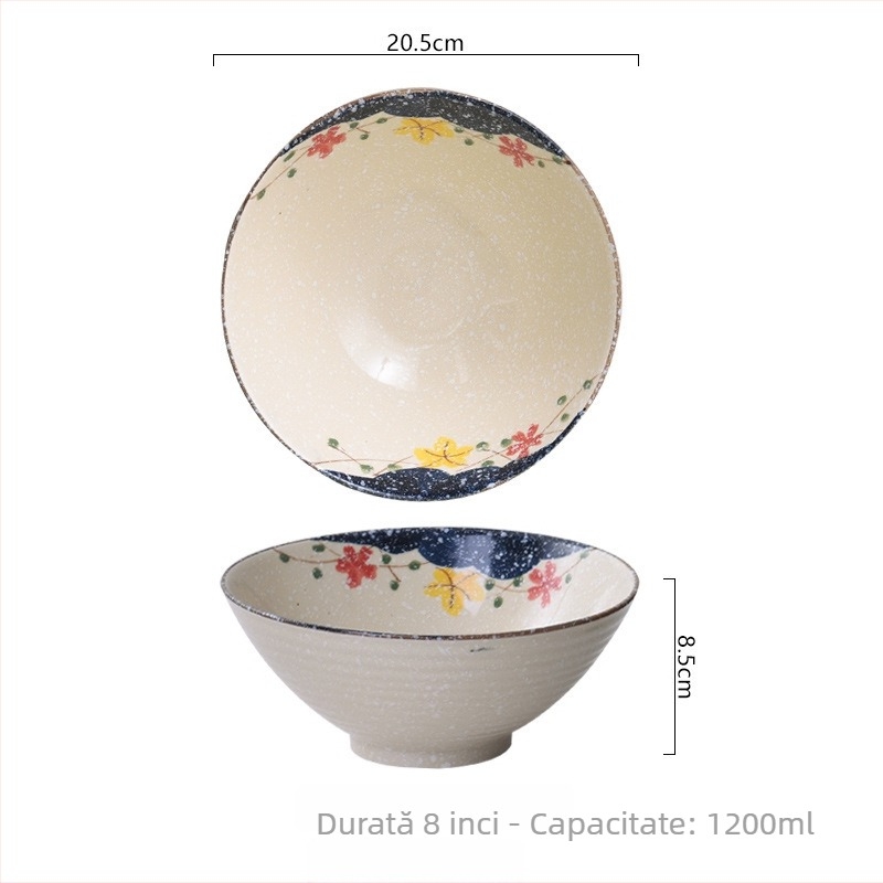 Vas ceramic cu decor floral sub glazură, formă rotundă, în stil nou chinezesc, compatibil cu microunde