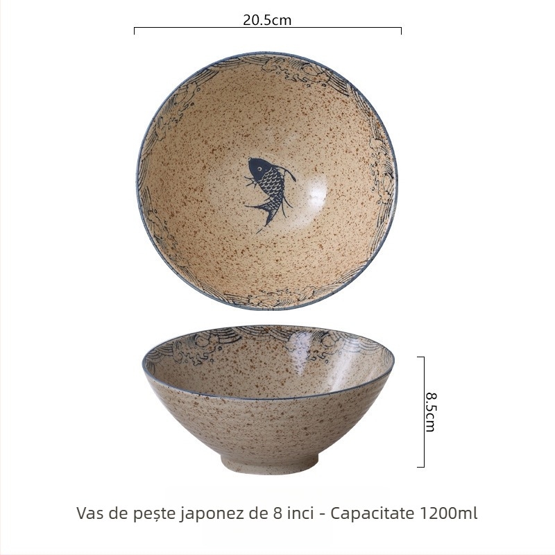 Vas ceramic cu decor floral sub glazură, formă rotundă, în stil nou chinezesc, compatibil cu microunde