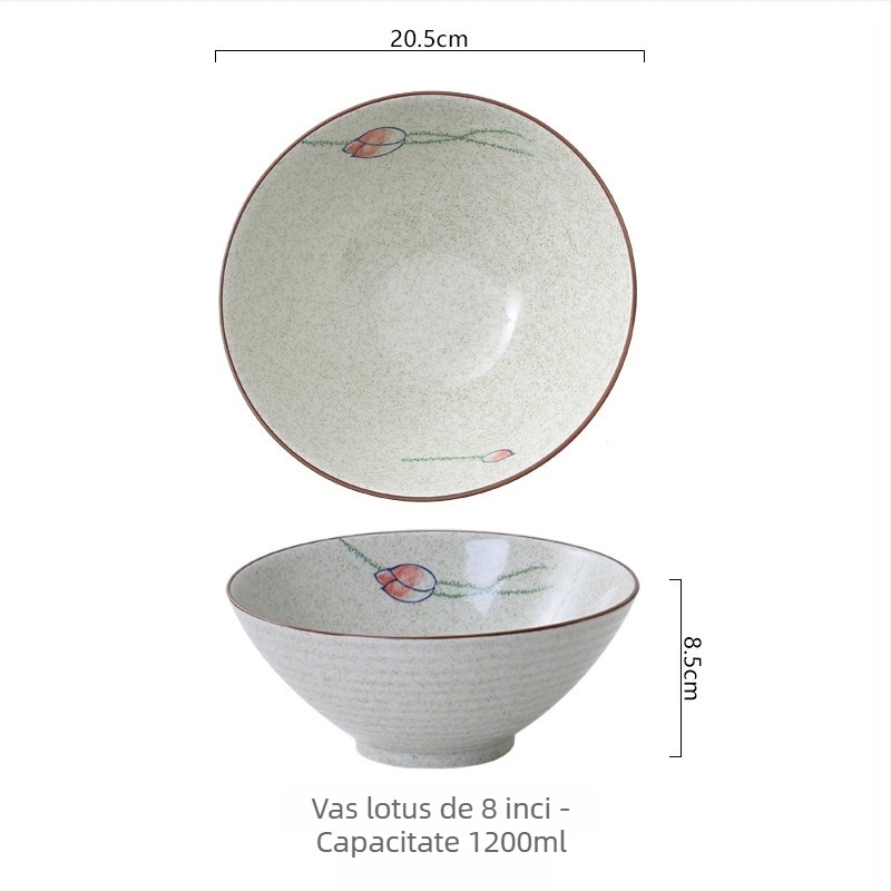 Vas ceramic cu decor floral sub glazură, formă rotundă, în stil nou chinezesc, compatibil cu microunde