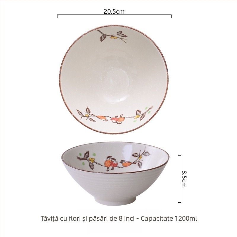 Vas ceramic cu decor floral sub glazură, formă rotundă, în stil nou chinezesc, compatibil cu microunde