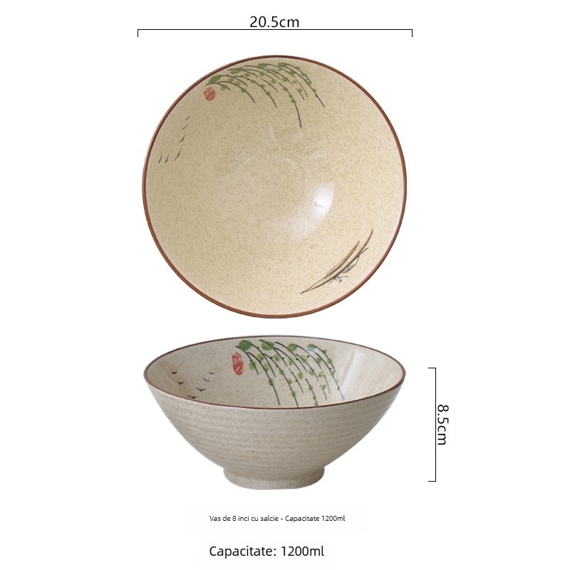 Vas ceramic cu decor floral sub glazură, formă rotundă, în stil nou chinezesc, compatibil cu microunde