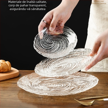 Vas de sticlă cu model de gheață: boluri și farfurii neregulate pentru fructe, farfurii transparente pentru deserturi, boluri pentru zahăr cu apă; handmade, posibilitate de personalizare, stil modern minimalist