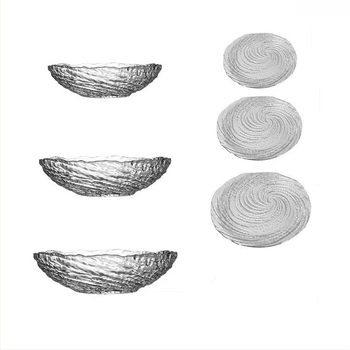 Vas de sticlă cu model de gheață: boluri și farfurii neregulate pentru fructe, farfurii transparente pentru deserturi, boluri pentru zahăr cu apă; handmade, posibilitate de personalizare, stil modern minimalist