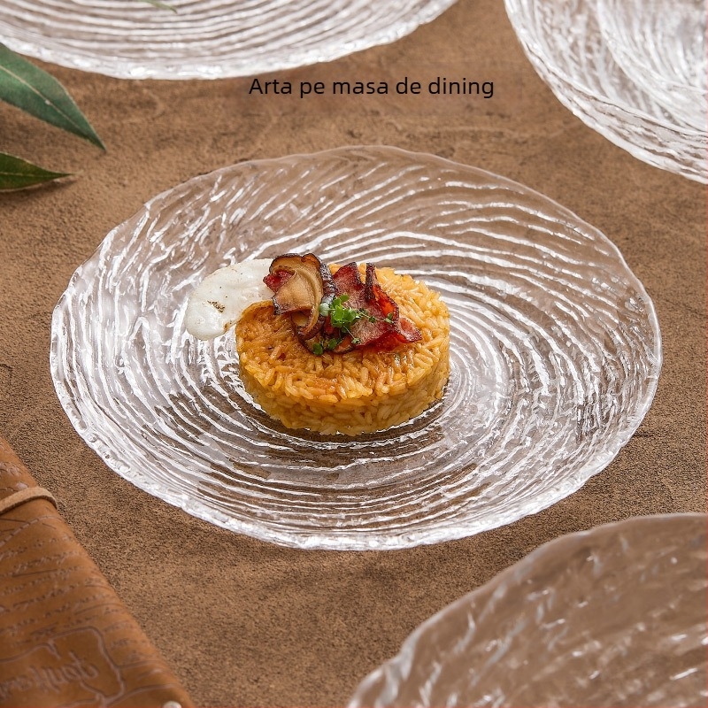 Vas de sticlă cu model de gheață: boluri și farfurii neregulate pentru fructe, farfurii transparente pentru deserturi, boluri pentru zahăr cu apă; handmade, posibilitate de personalizare, stil modern minimalist