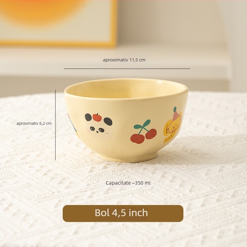 Set de veselă din porțelan pentru o singură persoană, cu design cartoon, compatibil cu microundele, stil proaspăt și drăguț, personalizare disponibilă